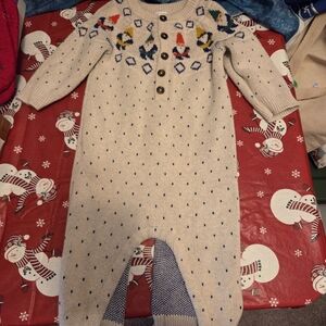 Hanna Andersson Cream Knit Bodysuit with Colorful Pattern